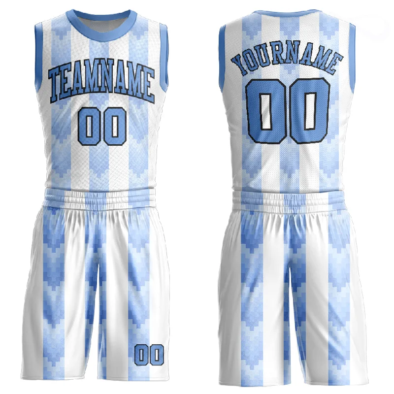 Basketball Jersey With Temperature Control-Custom White Light Blue-Black Round Neck Sublimation Basketball Suit Jersey