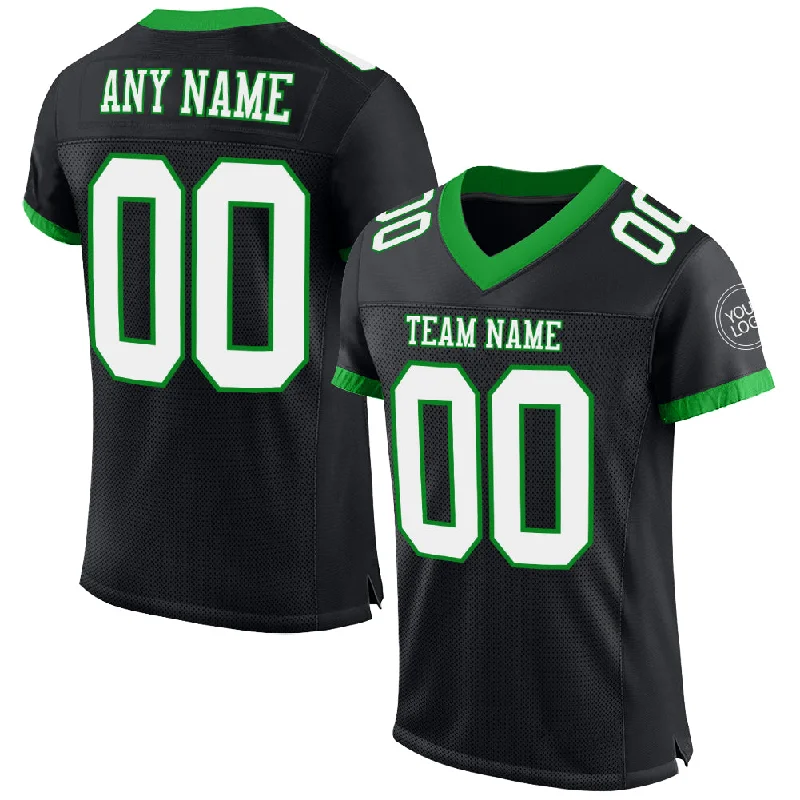 Football Jersey With Player Nicknames-Custom Black White-Grass Green Mesh Authentic Football Jersey