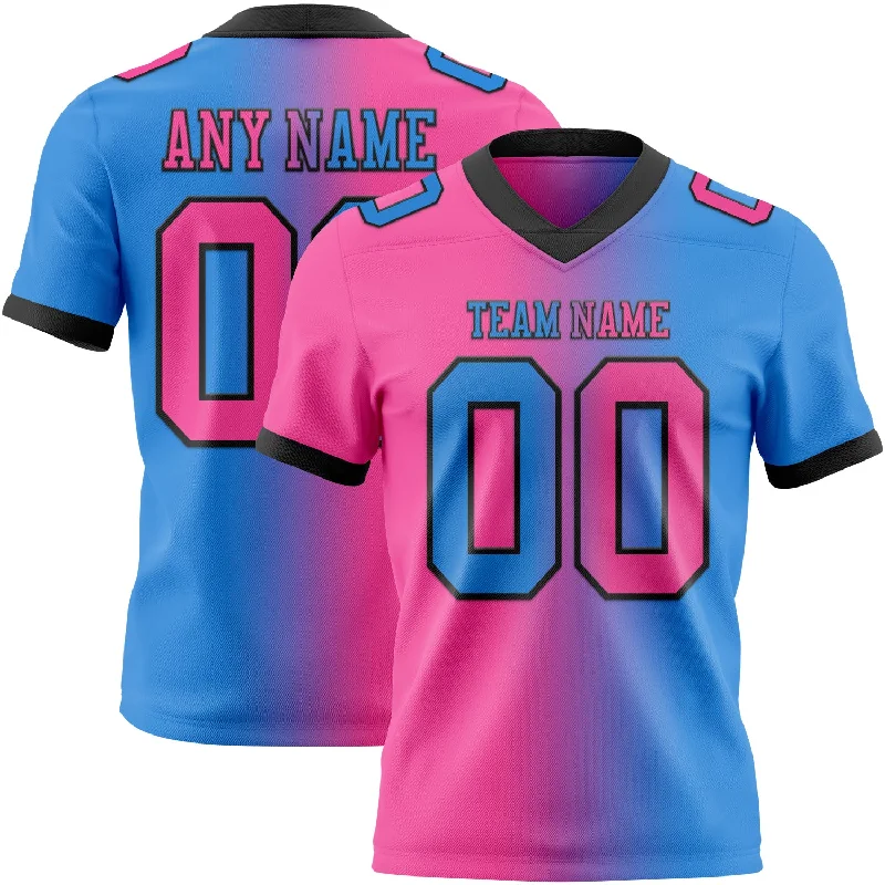 Football Jersey With Flag Football Theme-Custom Powder Blue Pink-Black Mesh Authentic Gradient Fashion Football Jersey