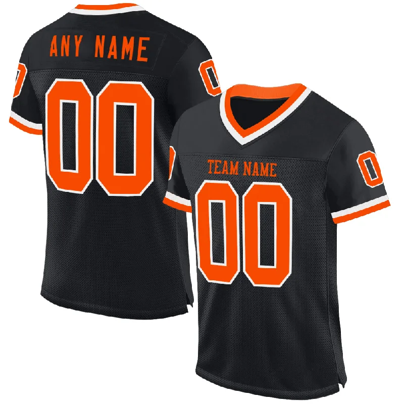 Football Jersey For Practice-Custom Black Orange-White Mesh Authentic Throwback Football Jersey