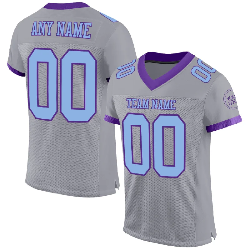 Football Jersey With Oversized Fit-Custom Gray Light Blue-Purple Mesh Authentic Football Jersey