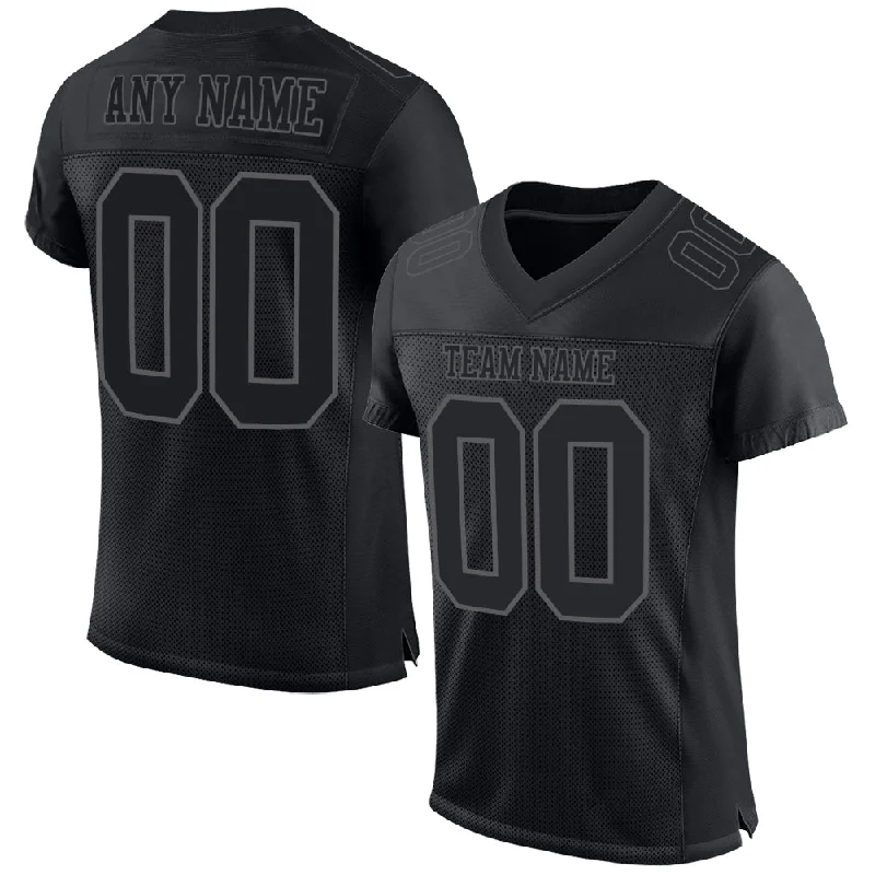 Football Jersey With V-Neck Collar-Custom Black Steel Gray Mesh Authentic Football Jersey