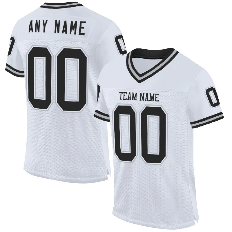 Football Jersey For Coaches-Custom White Black-Gray Mesh Authentic Throwback Football Jersey