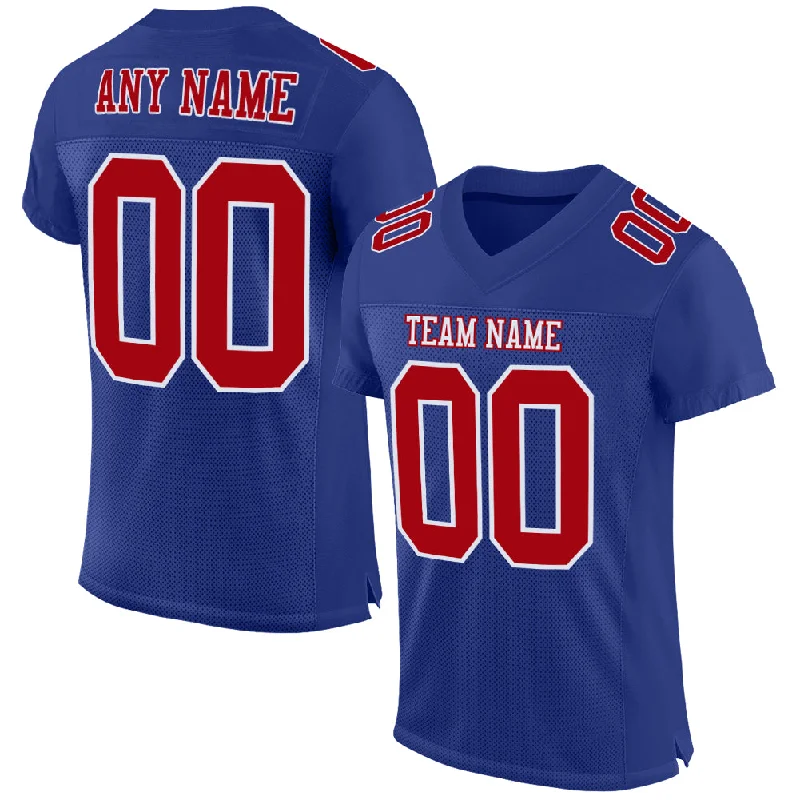 Football Jersey With Sweat-Wicking Tech-Custom Royal Red-White Mesh Authentic Football Jersey