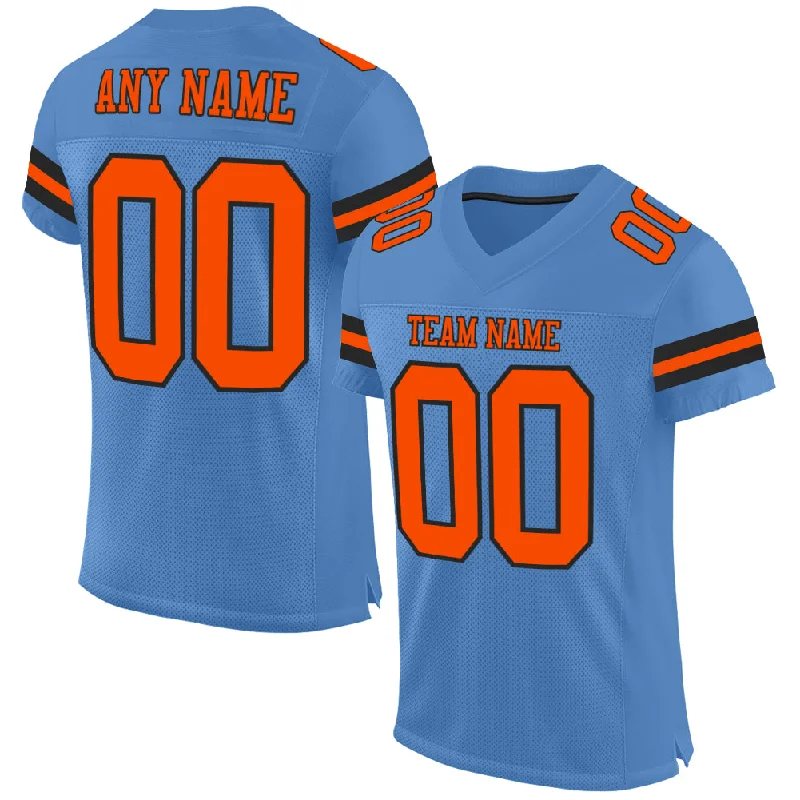 Football Jersey For Running Backs-Custom Powder Blue Orange-Black Mesh Authentic Football Jersey