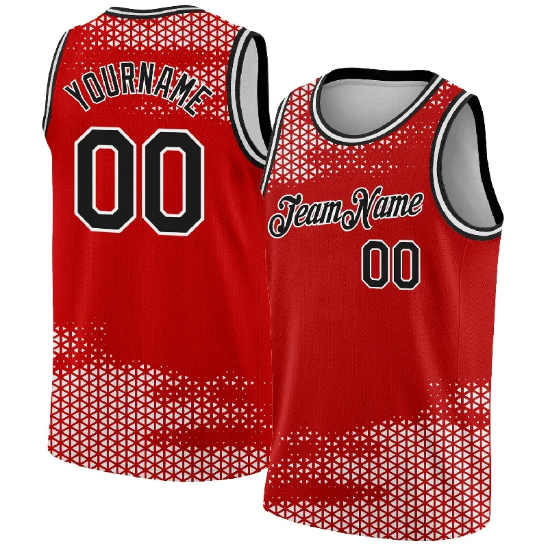 Basketball Jersey For Men-Custom Red Black-White Triangle Shapes Authentic City Edition Basketball Jersey