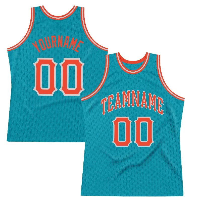 Basketball Jersey With Embroidery-Custom Teal Orange-Gray Authentic Throwback Basketball Jersey