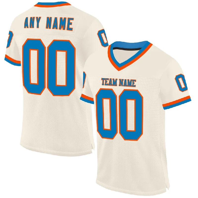 Football Jersey With Custom Font Styles-Custom Cream Blue-Orange Mesh Authentic Throwback Football Jersey