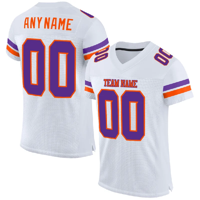 Football Jersey With Retro Design-Custom White Purple-Orange Mesh Authentic Football Jersey