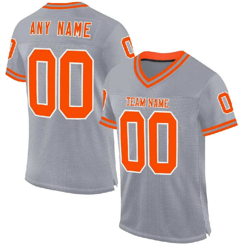 Football Jersey For Game Day-Custom Gray Orange-White Mesh Authentic Throwback Football Jersey