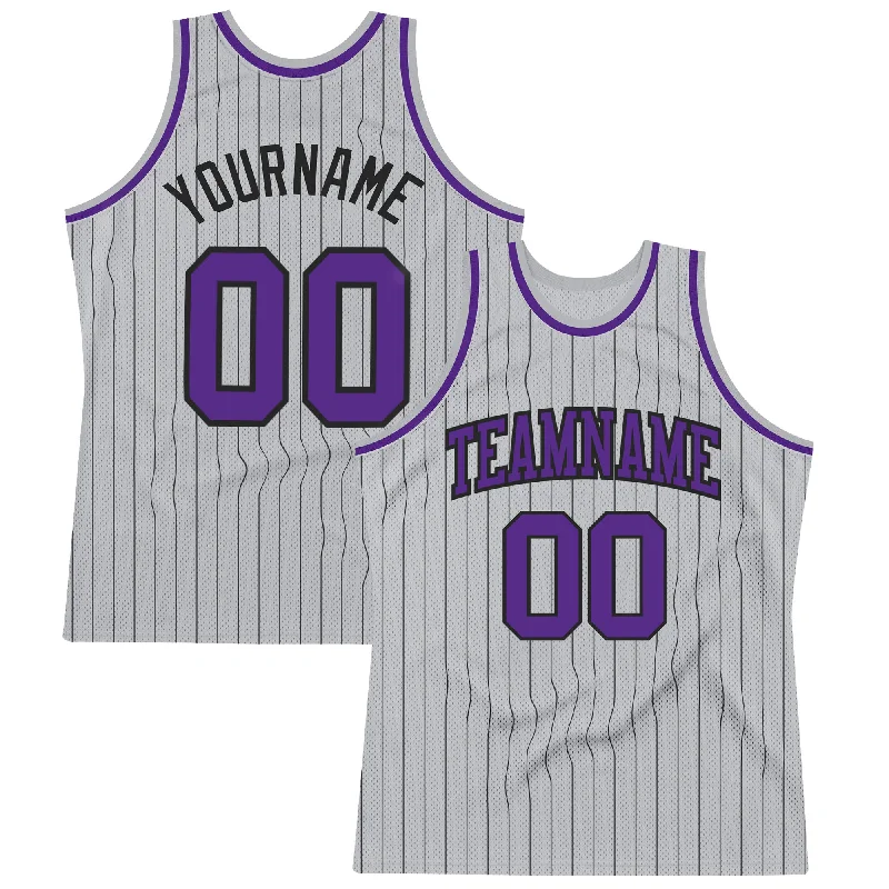 Basketball Jersey With Airflow Channels-Custom Gray Black Pinstripe Purple Authentic Basketball Jersey