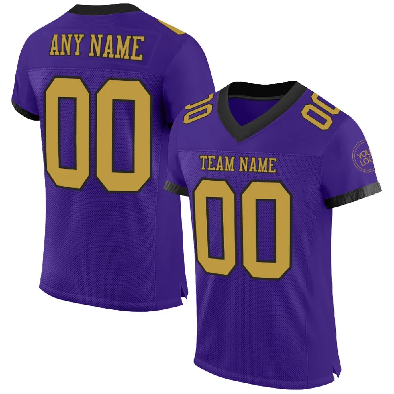 Football Jersey With V-Neck Collar-Custom Purple Old Gold-Black Mesh Authentic Football Jersey