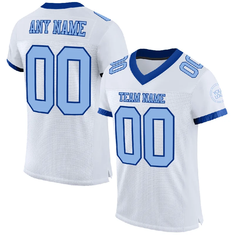 Football Jersey For Flag Football-Custom White Light Blue-Royal Mesh Authentic Football Jersey