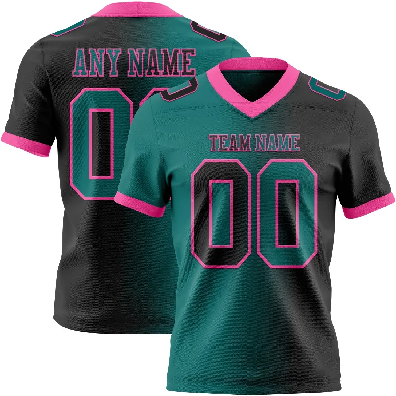 Football Jersey With Adjustable Fit-Custom Black Teal-Pink Mesh Authentic Gradient Fashion Football Jersey