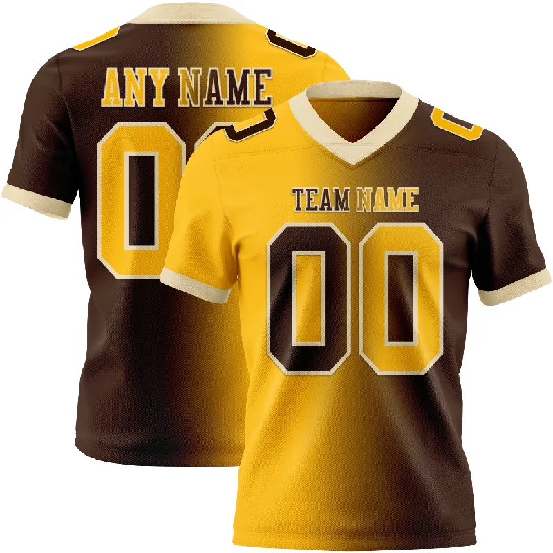 Football Jersey For Short Players-Custom Brown Gold-Cream Mesh Authentic Gradient Fashion Football Jersey