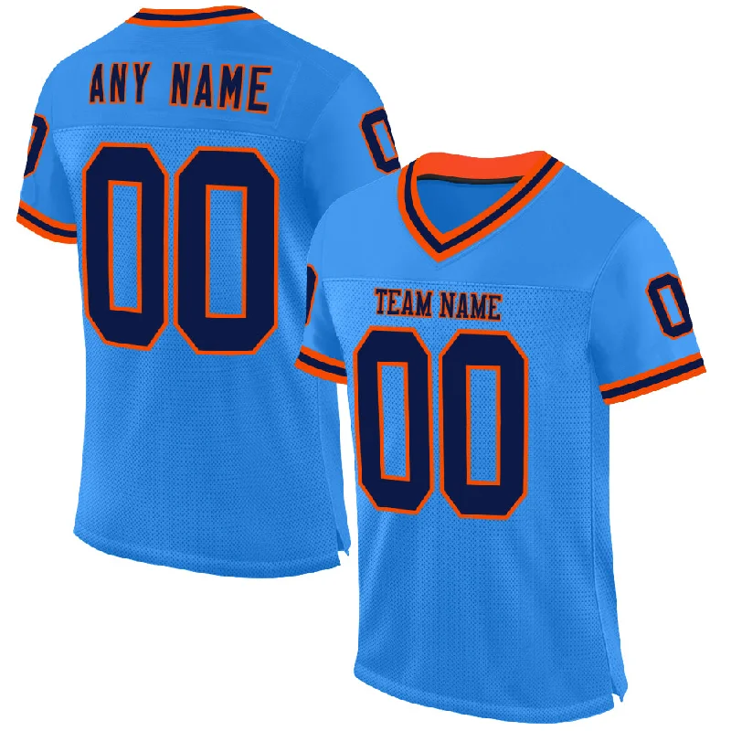 Football Jersey With Ultra-Lightweight Feel-Custom Powder Blue Navy-Orange Mesh Authentic Throwback Football Jersey