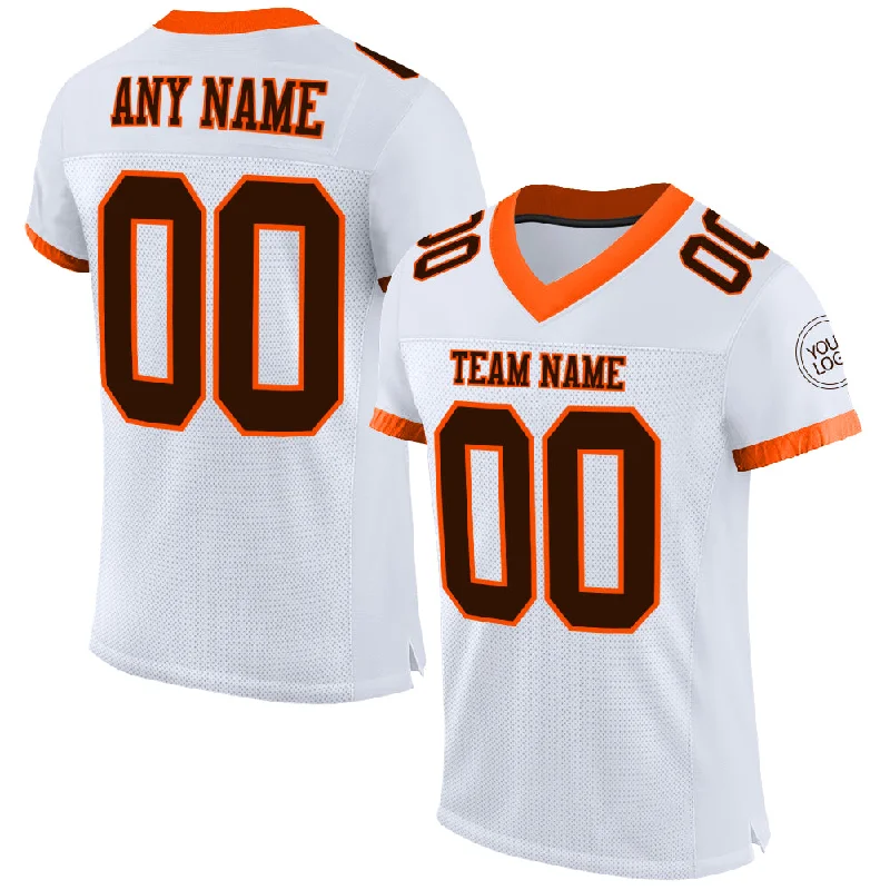 Football Jersey With High-Tech Material-Custom White Brown-Orange Mesh Authentic Football Jersey