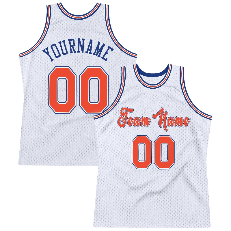 Basketball Jersey For Outdoor Play-Custom White Orange-Royal Authentic Throwback Basketball Jersey