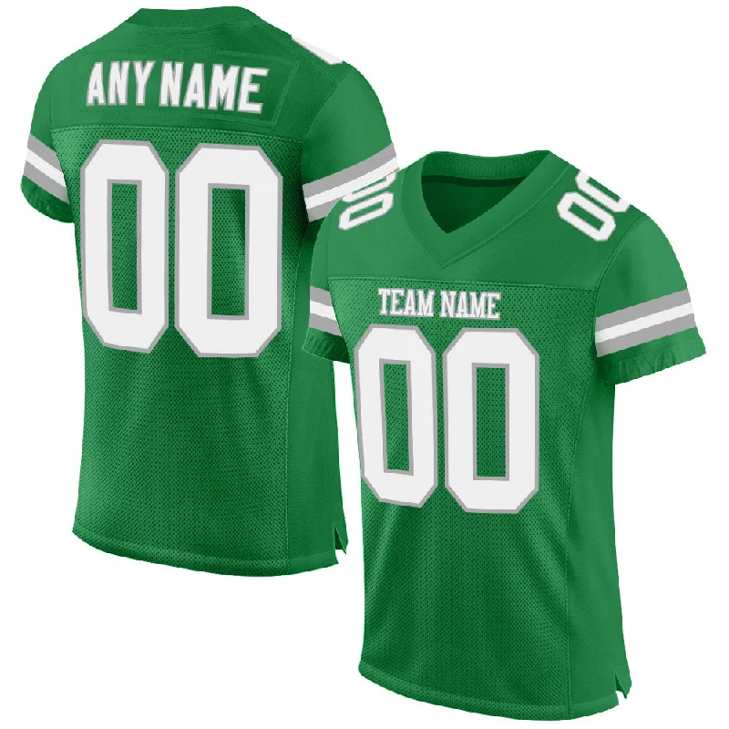 Football Jersey With Modern Athletic Cut-Custom Grass Green White-Gray Mesh Authentic Football Jersey