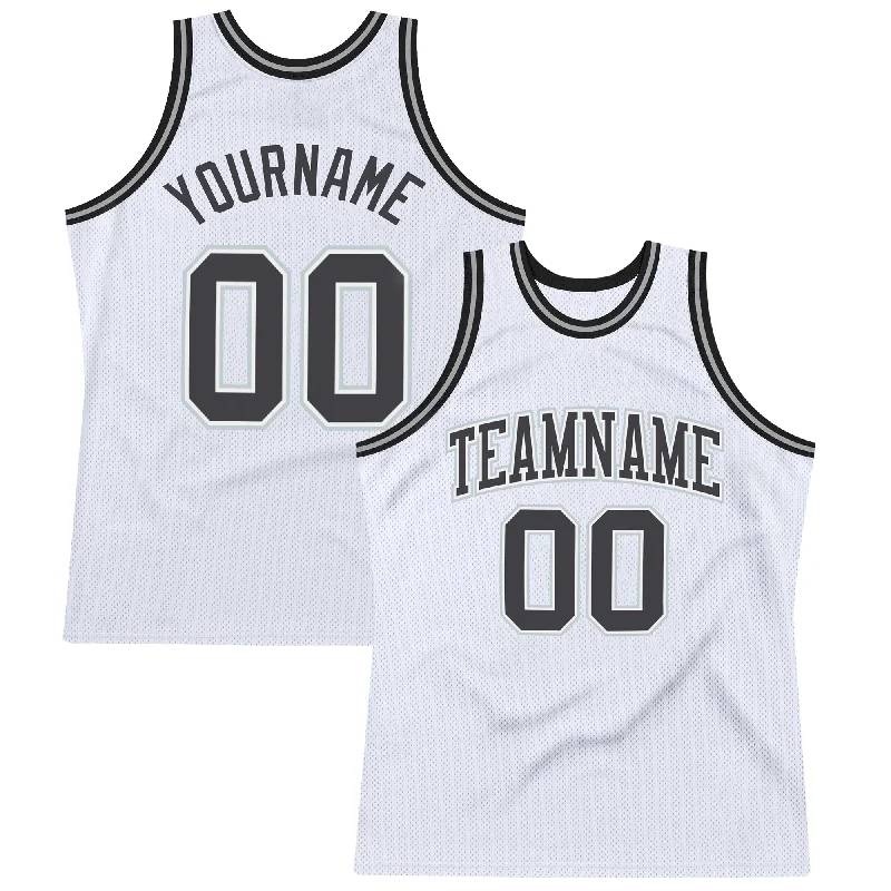 Basketball Jersey With Stripes-Custom White Steel Gray-Silver Authentic Throwback Basketball Jersey