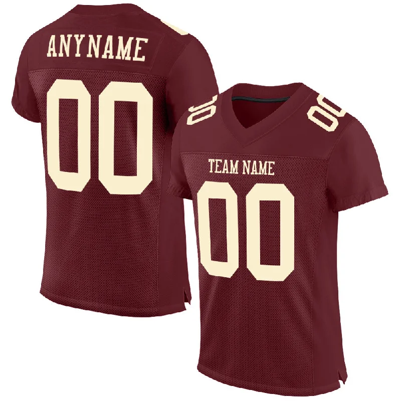 Football Jersey With Player Tribute-Custom Burgundy Cream Mesh Authentic Football Jersey