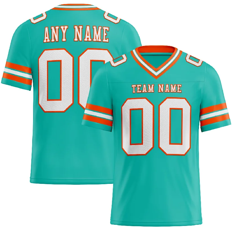 Football Jersey With Movie-Inspired Theme-Custom Aqua White-Orange Mesh Authentic Football Jersey