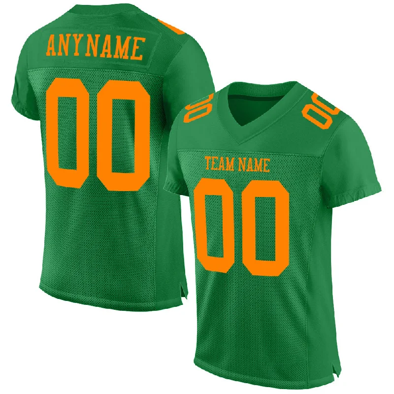 Football Jersey For Men-Custom Grass Green Bay Orange Mesh Authentic Football Jersey