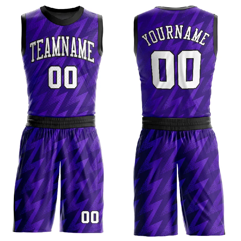 Basketball Jersey With Team Logo-Custom Purple White-Black Round Neck Sublimation Basketball Suit Jersey