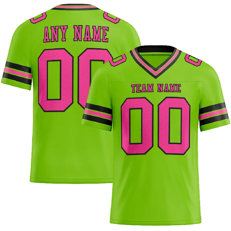 Football Jersey With Heat-Pressed Graphics-Custom Neon Green Pink-Black Mesh Authentic Football Jersey