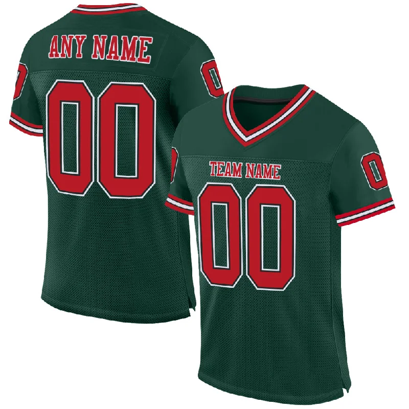 Football Jersey With Designer Collaboration-Custom Green Red-Black Mesh Authentic Throwback Football Jersey