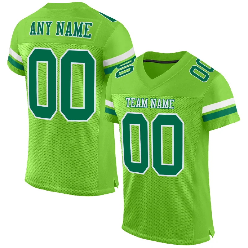 Football Jersey With Floral Patterns-Custom Neon Green Kelly Green-White Mesh Authentic Football Jersey