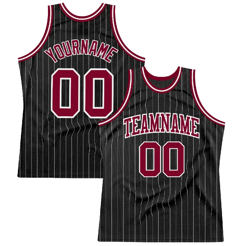 Basketball Jersey With Ultra-Lightweight Feel-Custom Black White Pinstripe Maroon-White Authentic Basketball Jersey