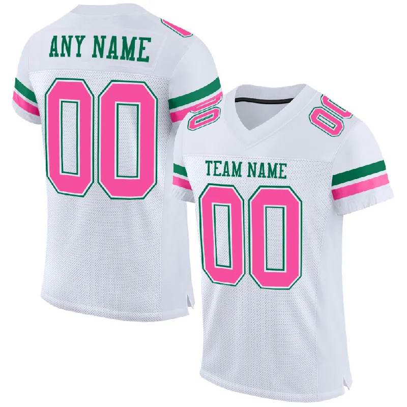 Football Jersey For Youth-Custom White Pink-Kelly Green Mesh Authentic Football Jersey