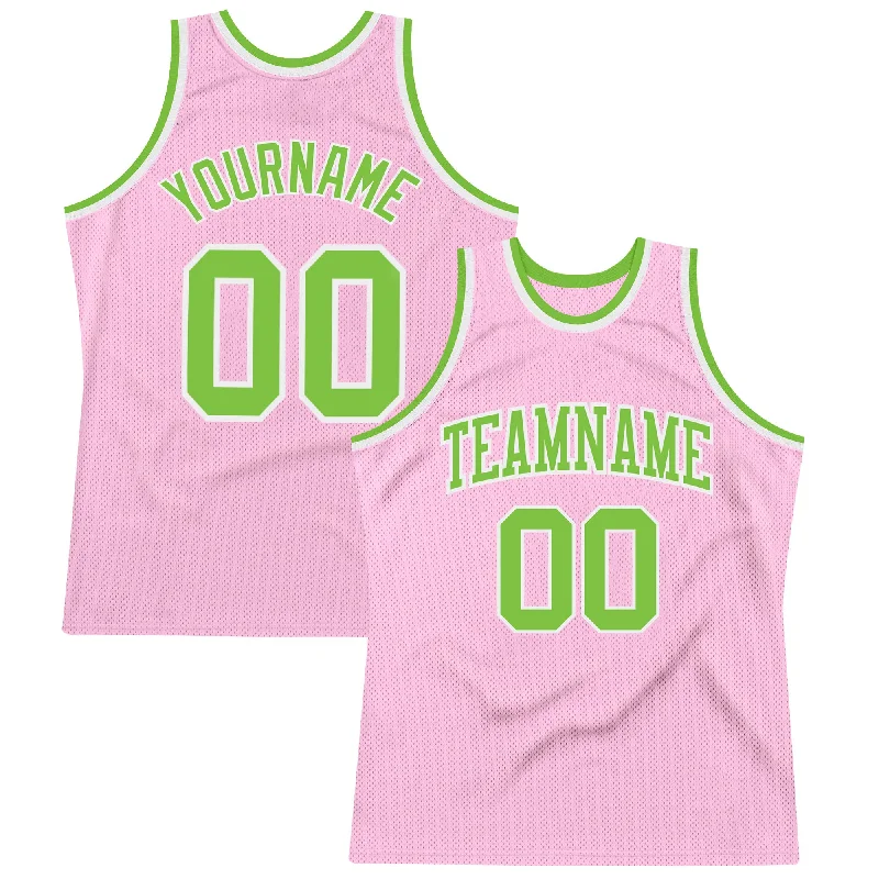 Basketball Jersey With Urban Fashion Appeal-Custom Light Pink Neon Green-White Authentic Throwback Basketball Jersey