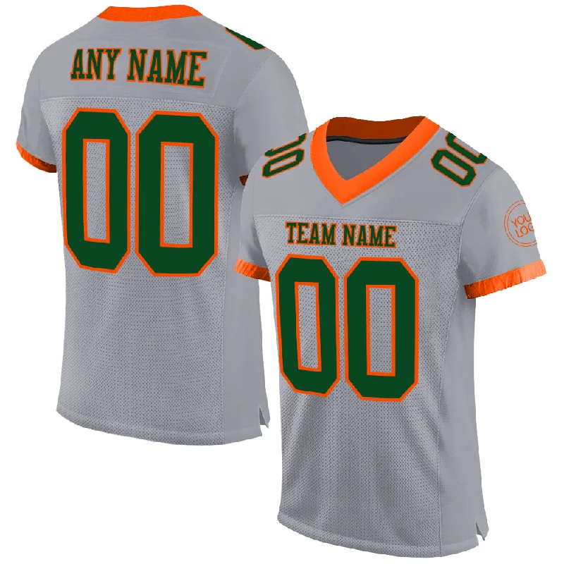 Football Jersey With Custom Number-Custom Gray Green-Orange Mesh Authentic Football Jersey