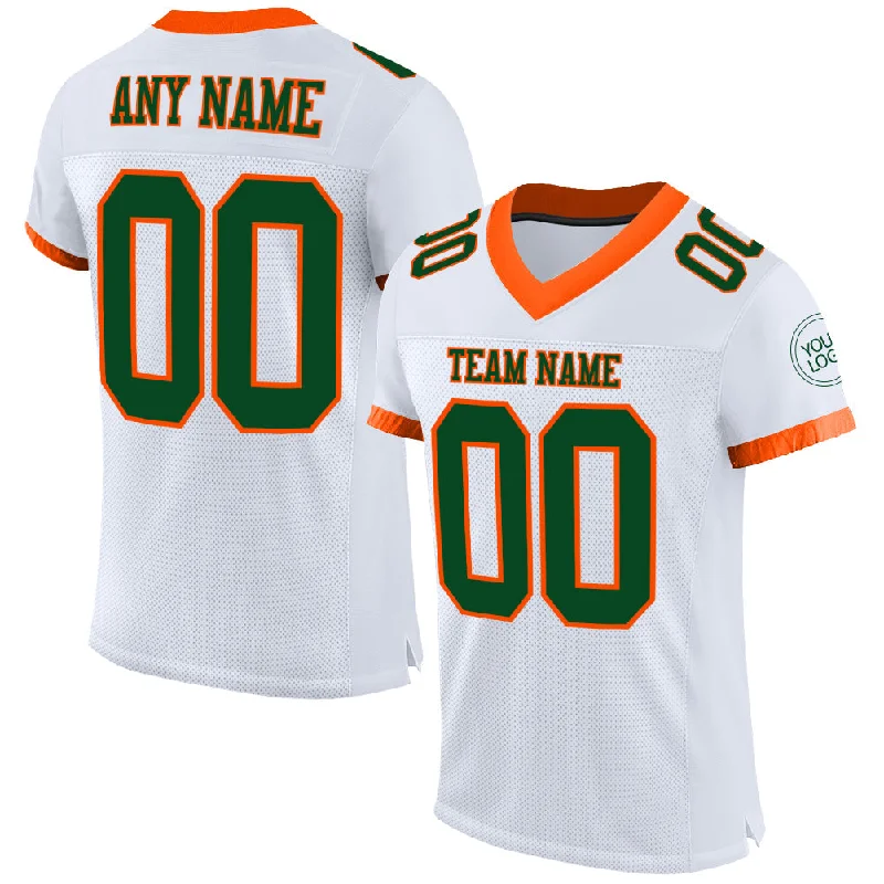 Football Jersey With Exclusive Branding-Custom White Green-Orange Mesh Authentic Football Jersey