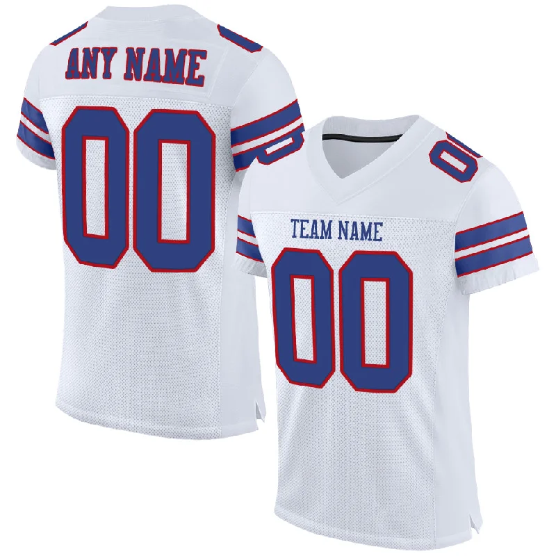 Football Jersey With Mesh Panels-Custom White Royal-Red Mesh Authentic Football Jersey