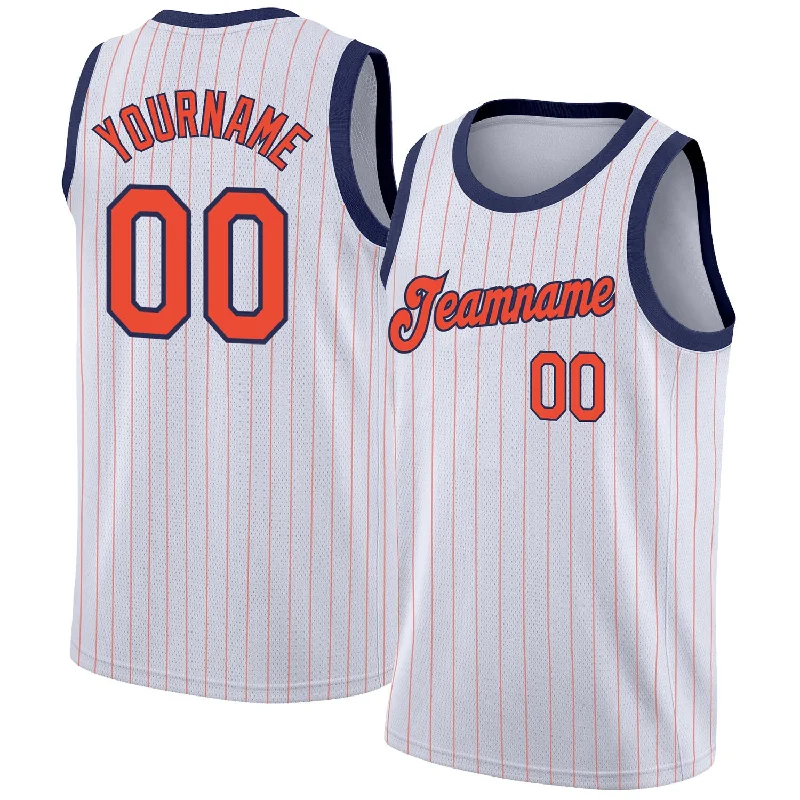 Basketball Jersey With All-Star Game Edition-Custom White Orange Pinstripe Orange-Navy Authentic Basketball Jersey