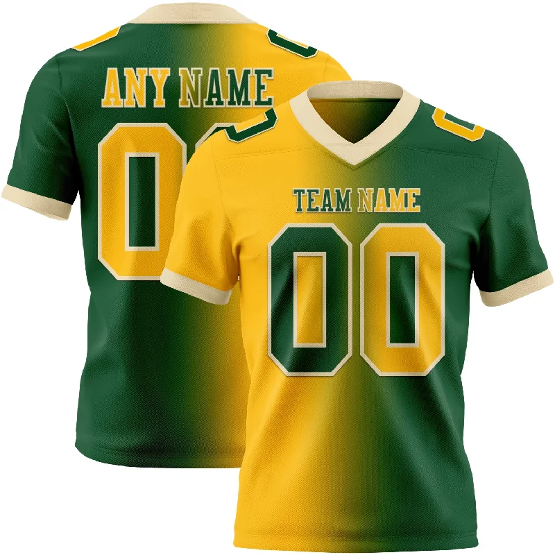 Football Jersey With Sublimated Print-Custom Green Gold-Cream Mesh Authentic Gradient Fashion Football Jersey