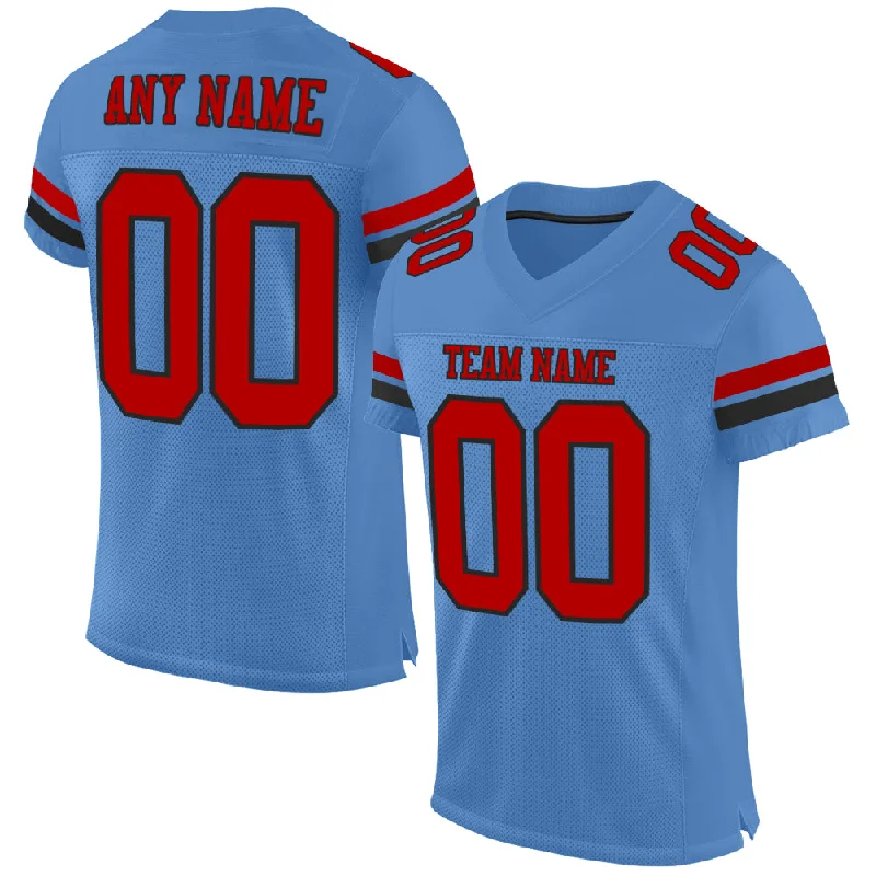 Football Jersey For Quarterbacks-Custom Powder Blue Red-Black Mesh Authentic Football Jersey