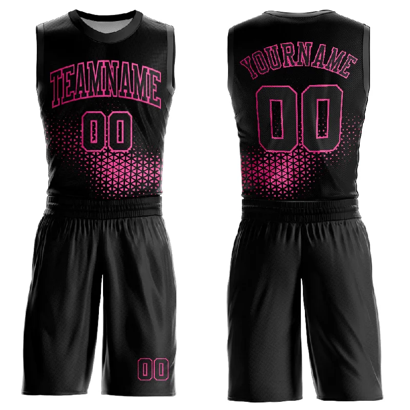 Basketball Jersey With Urban Fashion Appeal-Custom Black Pink Round Neck Sublimation Basketball Suit Jersey