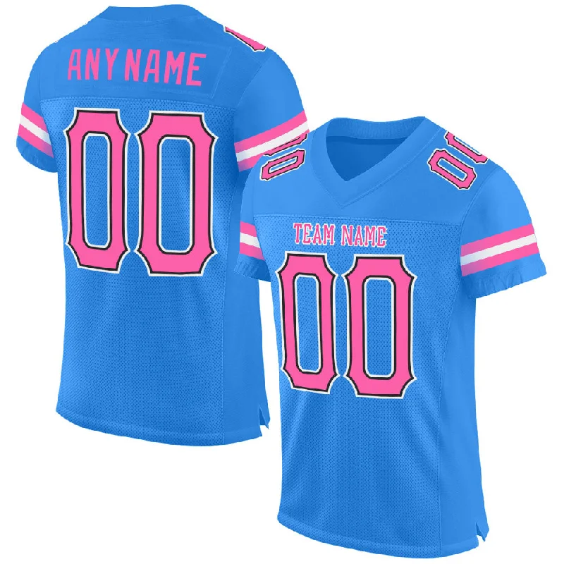 Football Jersey With UV Protection-Custom Powder Blue Pink-Black Mesh Authentic Football Jersey