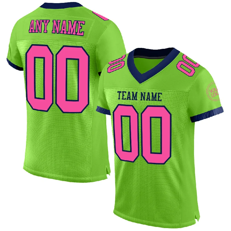 Football Jersey With Urban Fashion Appeal-Custom Neon Green Pink-Navy Mesh Authentic Football Jersey