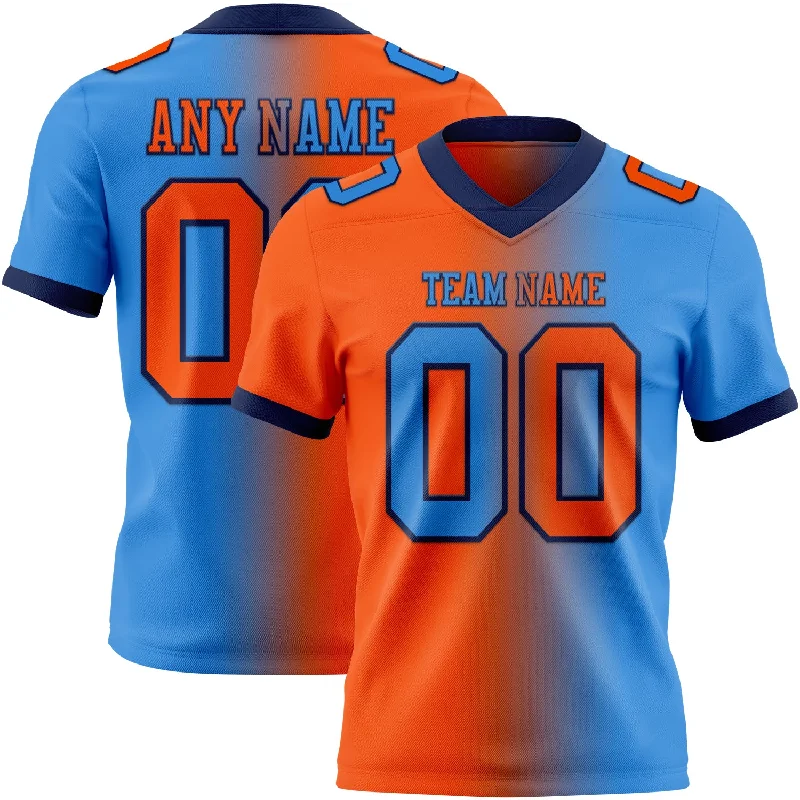 Football Jersey With Classic Pinstripes-Custom Powder Blue Orange-Navy Mesh Authentic Gradient Fashion Football Jersey