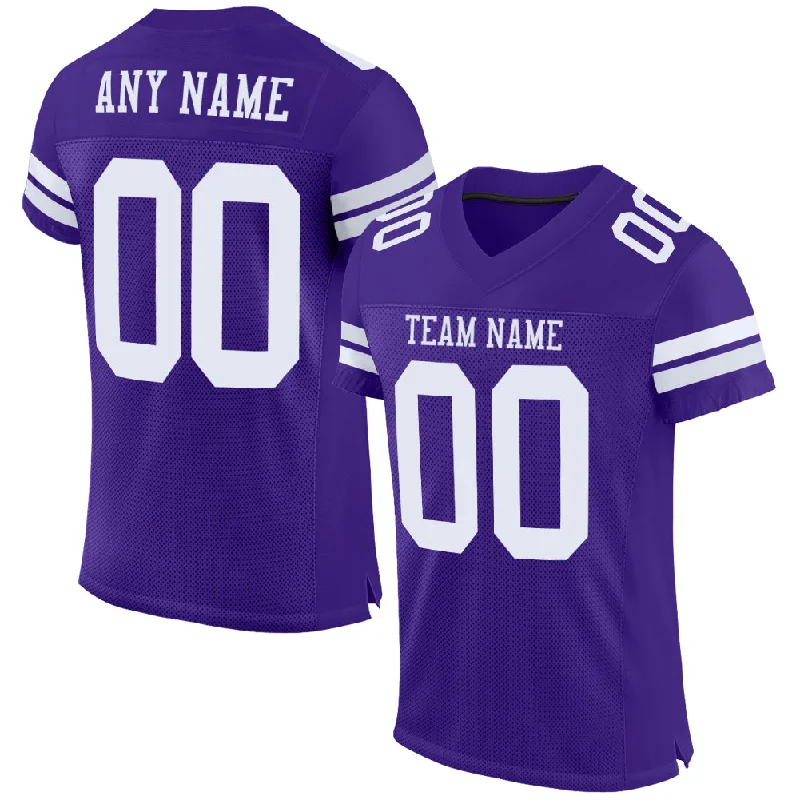 Football Jersey With Stripes-Custom Purple White Mesh Authentic Football Jersey