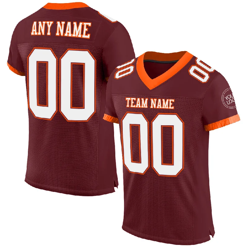 Football Jersey For Fast Players-Custom Burgundy White-Orange Mesh Authentic Football Jersey