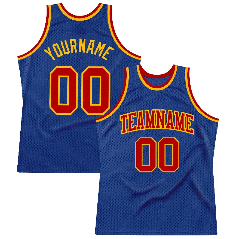 Basketball Jersey With Reinforced Seams-Custom Royal Red-Gold Authentic Throwback Basketball Jersey