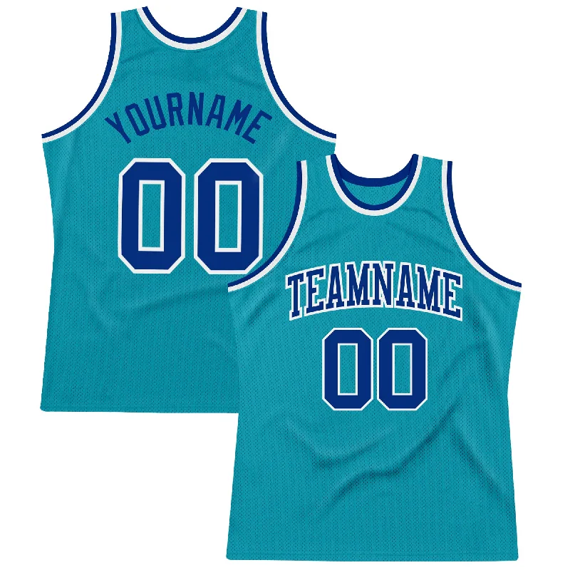 Basketball Jersey With High-Tech Material-Custom Teal Royal-White Authentic Throwback Basketball Jersey