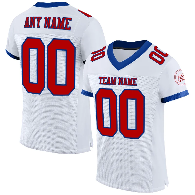 Football Jersey For Outdoor Play-Custom White Red-Royal Mesh Authentic Football Jersey