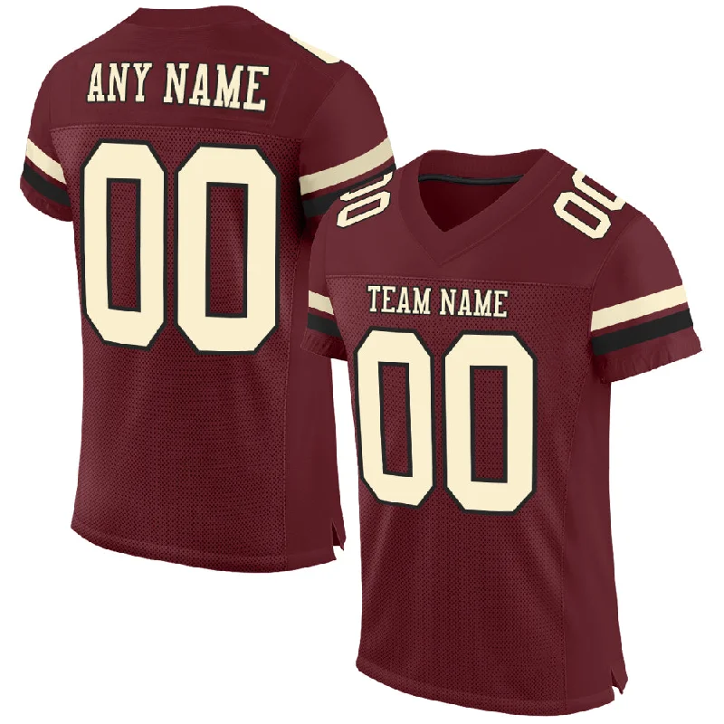 Football Jersey For Men-Custom Burgundy Cream-Black Mesh Authentic Football Jersey